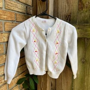 Gymboree Pink and White Sweater with Embroidered Details